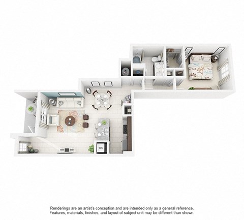 Floor plan for 1 bed, 1 bath, 855 sqft